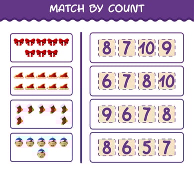 Match by count of cartoon christmas. . Match and count game. Educational game for pre shool years kids and toddlers vector