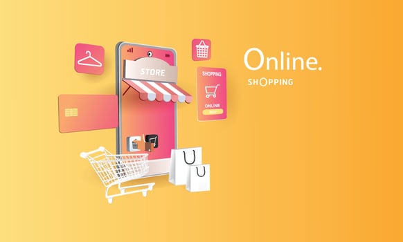 online shopping on phone buy sell business digital  web banner application money advertising payment ecommerce vector search