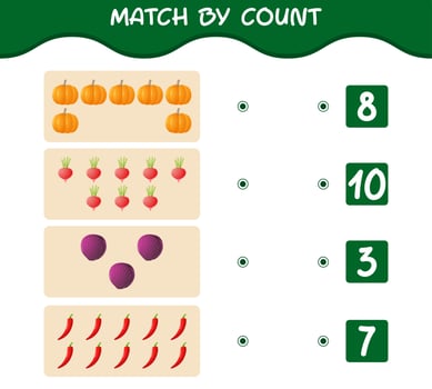Match by count of cartoon vegetables. Match and count game. Educational game for pre shool years kids and toddlers vector
