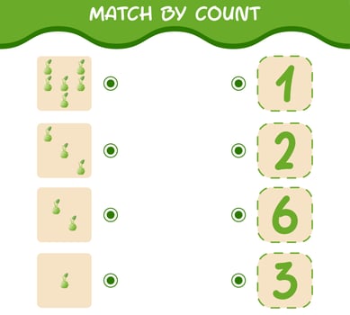 Match by count of cartoon kohlrabi. Match and count game. Educational game for pre shool years kids and toddlers vector