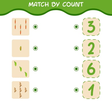 Match by count of cartoon vegetables. Match and count game. Educational game for pre shool years kids and toddlers vector