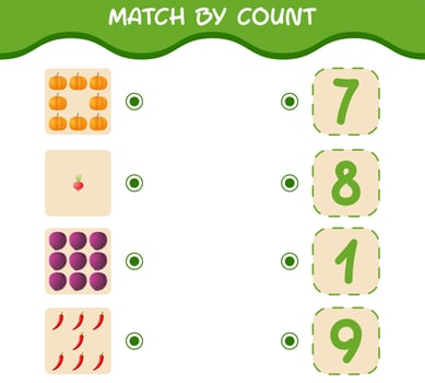 Match by count of cartoon vegetables. Match and count game. Educational game for pre shool years kids and toddlers vector