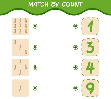 Match by count of cartoon ginseng. Match and count game. Educational game for pre shool years kids and toddlers vector