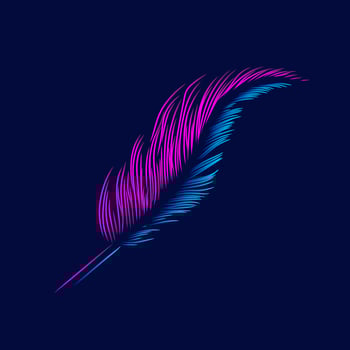 Feather Line. Pop Art logo. Colorful design with dark background. Abstract vector illustration. Isolated black background for t-shirt, poster, clothing, merch, apparel, badge design