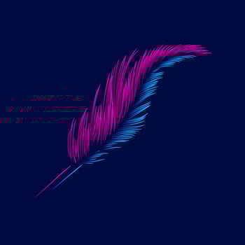 Feather Line. Pop Art logo. Colorful design with dark background. Abstract vector illustration. Isolated black background for t-shirt, poster, clothing, merch, apparel, badge design