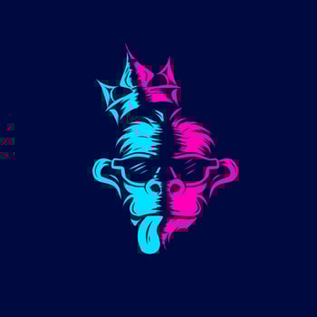 Funny funky monkey Line. Pop Art logo. Colorful design with dark background. Abstract vector illustration. Isolated black background for t-shirt, poster, clothing, merch, apparel, badge design