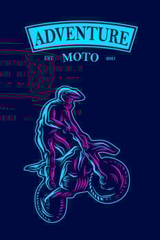 Motocross bike rider Line. Pop Art logo. Colorful design with dark background. Abstract vector illustration. Isolated black background for t-shirt, poster, clothing, merch, apparel, badge design