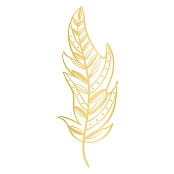 Luxury golden feather decorated with line and dots isolated vector illustration