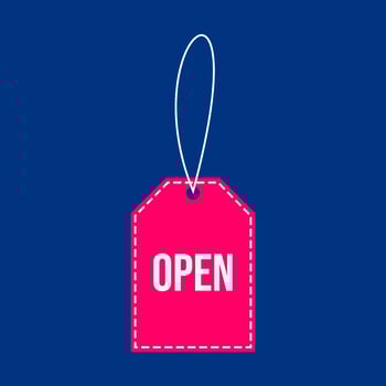 Simple now open tag banner with red background vector