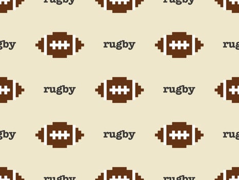 Rugby cartoon character seamless pattern on brown background. Pixel style. vector