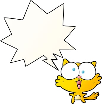 cute cartoon crazy cat and speech bubble in smooth gradient style vector