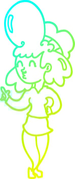 cold gradient line drawing cartoon woman with big hair vector