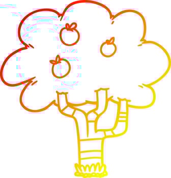 warm gradient line drawing cartoon apple tree vector