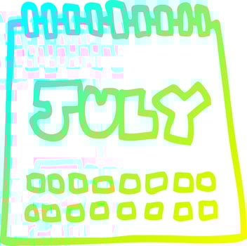 cold gradient line drawing cartoon calendar showing month of july vector