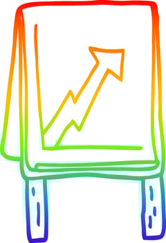 rainbow gradient line drawing cartoon business chart with arrow vector