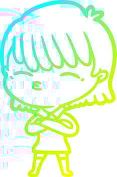 cold gradient line drawing cartoon woman vector
