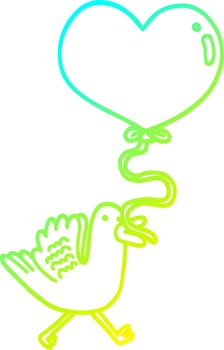 cartoon bird holding a heart balloon vector