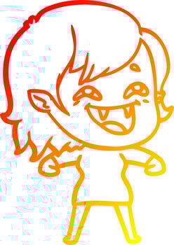 warm gradient line drawing cartoon laughing vampire girl vector