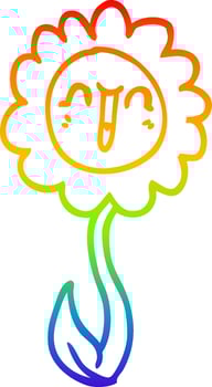 rainbow gradient line drawing cartoon happy flower vector