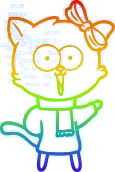 rainbow gradient line drawing cartoon cat vector