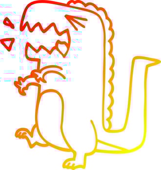 warm gradient line drawing cartoon roaring dinosaur vector