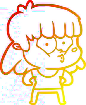 warm gradient line drawing cartoon whistling girl vector