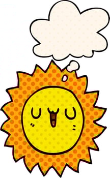 cartoon sun and thought bubble in comic book style vector