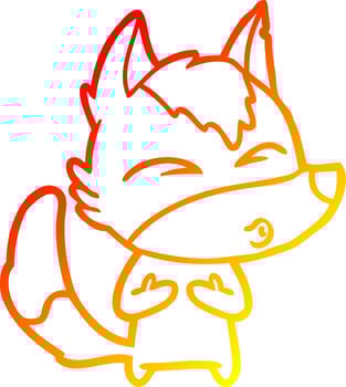 warm gradient line drawing cartoon wolf whistling vector
