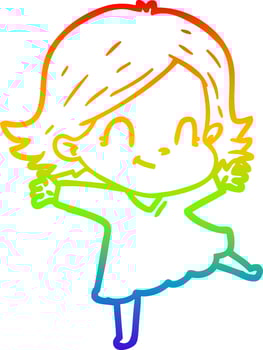 rainbow gradient line drawing cartoon friendly girl vector