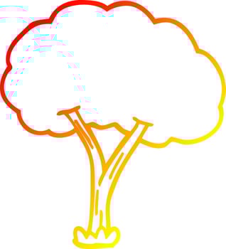 warm gradient line drawing cartoon blooming tree vector