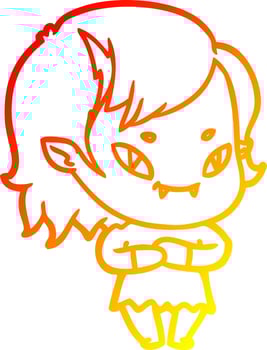 warm gradient line drawing cartoon friendly vampire girl vector