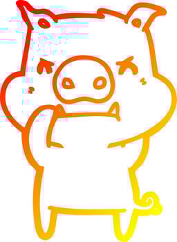 warm gradient line drawing angry cartoon pig vector