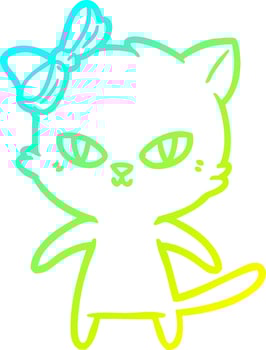 cold gradient line drawing cute cartoon cat vector