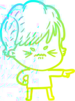 cold gradient line drawing cartoon frustrated woman vector