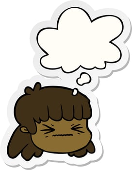 cartoon female face and thought bubble as a printed sticker vector
