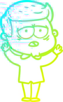 cold gradient line drawing cartoon tired man vector