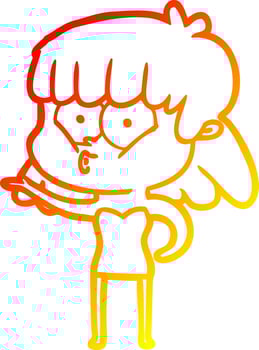 warm gradient line drawing cartoon whistling girl vector