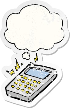 cartoon calculator and thought bubble as a distressed worn sticker vector