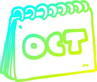 cold gradient line drawing cartoon calendar showing month of october vector