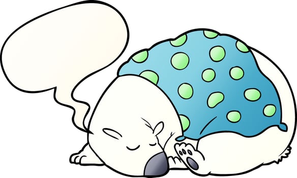 cartoon polar bear sleeping and speech bubble in smooth gradient style vector