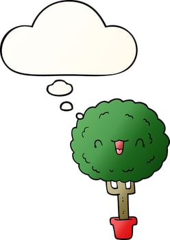 cartoon happy tree and thought bubble in smooth gradient style vector