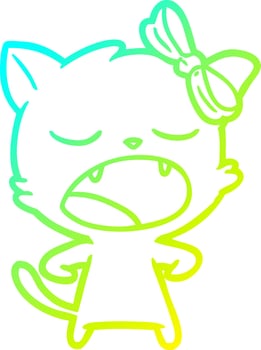 cold gradient line drawing cartoon yawning cat vector