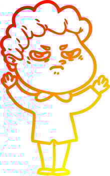 warm gradient line drawing cartoon angry man vector
