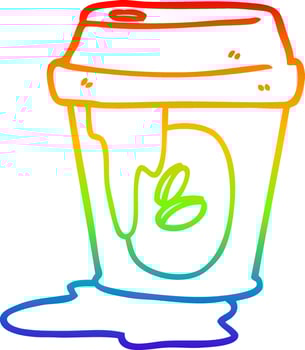 rainbow gradient line drawing messy coffee cup cartoon vector