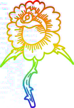 rainbow gradient line drawing cartoon rose tattoo symbol vector