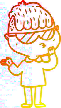 warm gradient line drawing cartoon boy wearing sunglasses vector