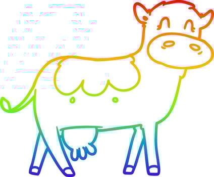 rainbow gradient line drawing cartoon dairy cow vector