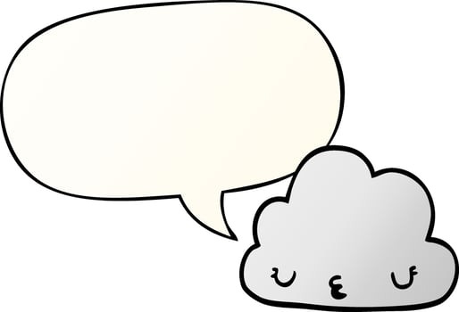 cute cartoon cloud and speech bubble in smooth gradient style vector