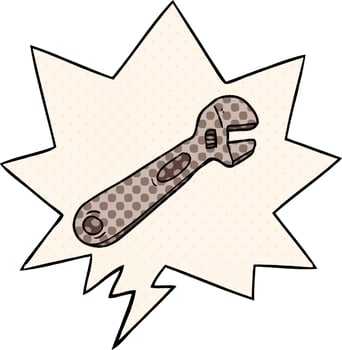 cartoon spanner and speech bubble in comic book style vector