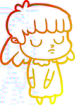 warm gradient line drawing cartoon indifferent woman vector